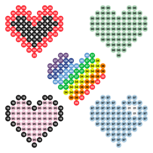 bunte kleine Herzen als Bügelperlen Vorlage